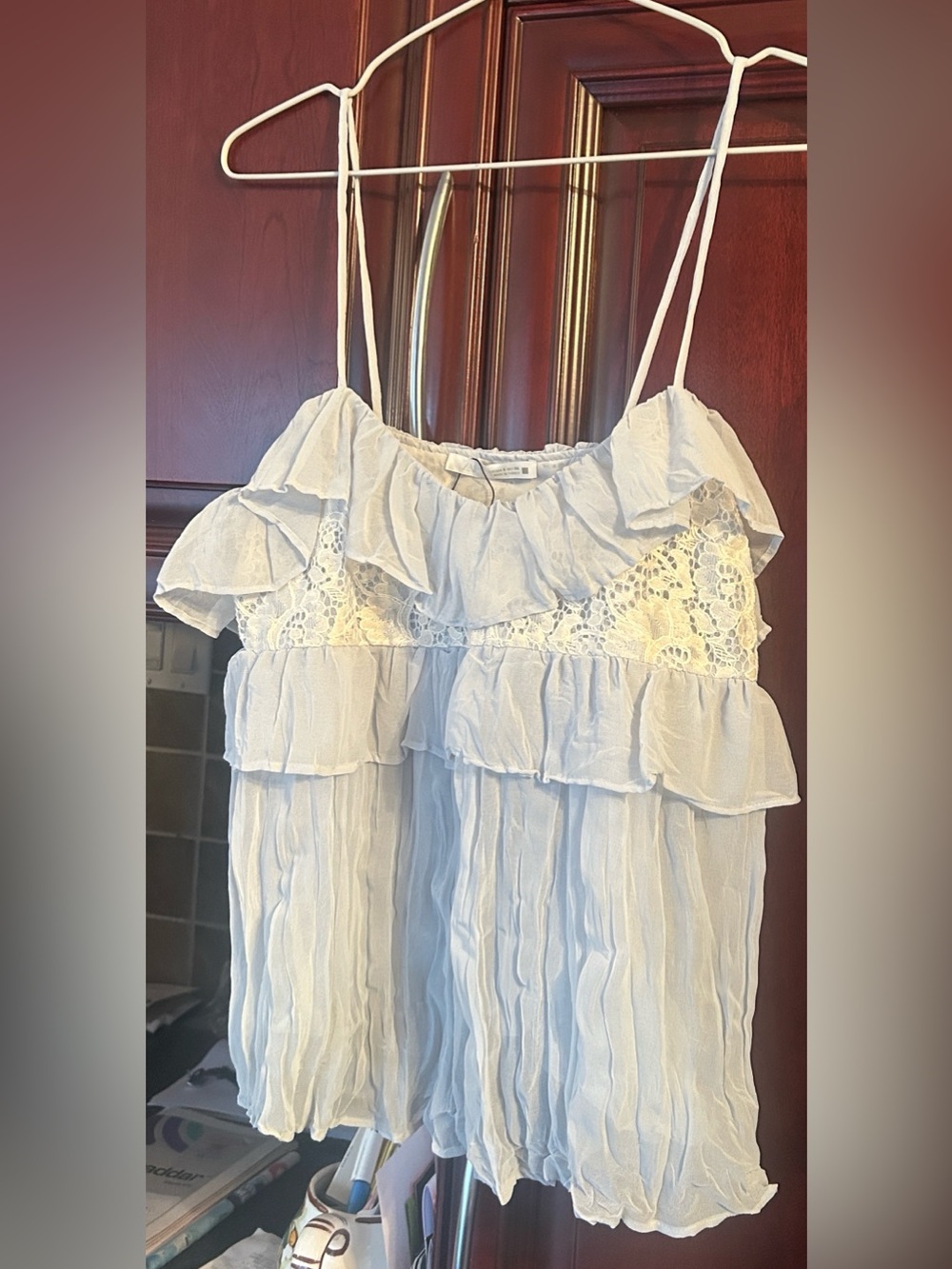 ZARA Lightweight White Ruffle Crochet-Trim Cami Top size small - Picture 8 of 10